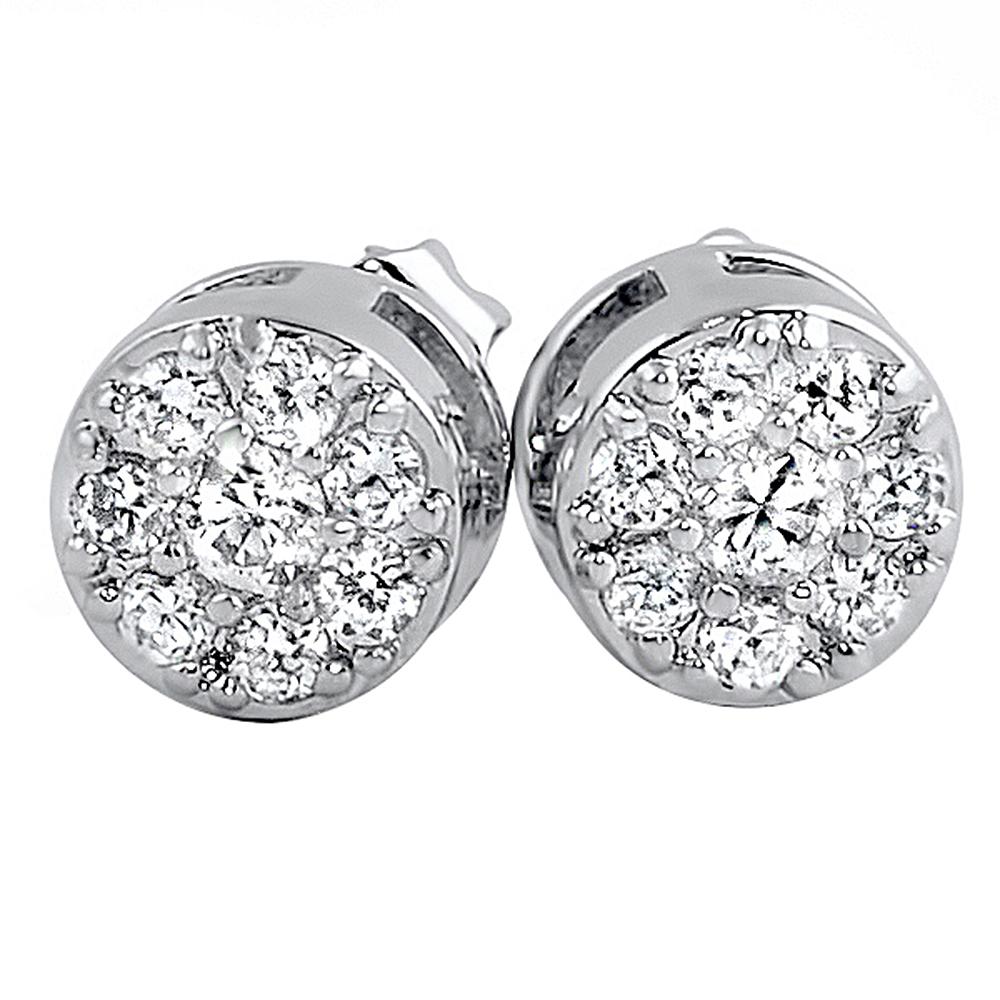 SM Circle Cluster VVS Moissanite Earrings .925 Sterling Silver White Gold HipHopBling