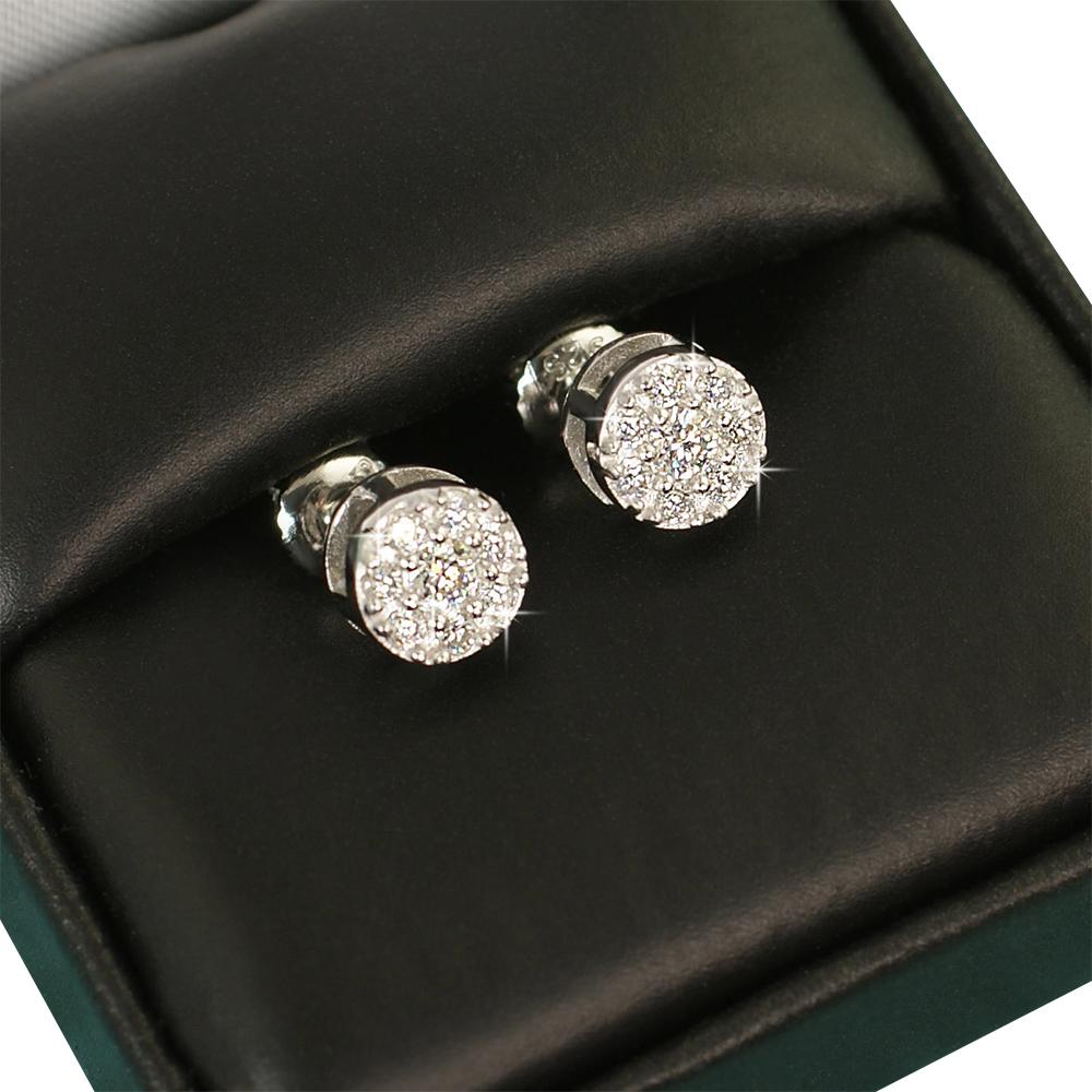 SM Circle Cluster VVS Moissanite Earrings .925 Sterling Silver Yellow Gold HipHopBling