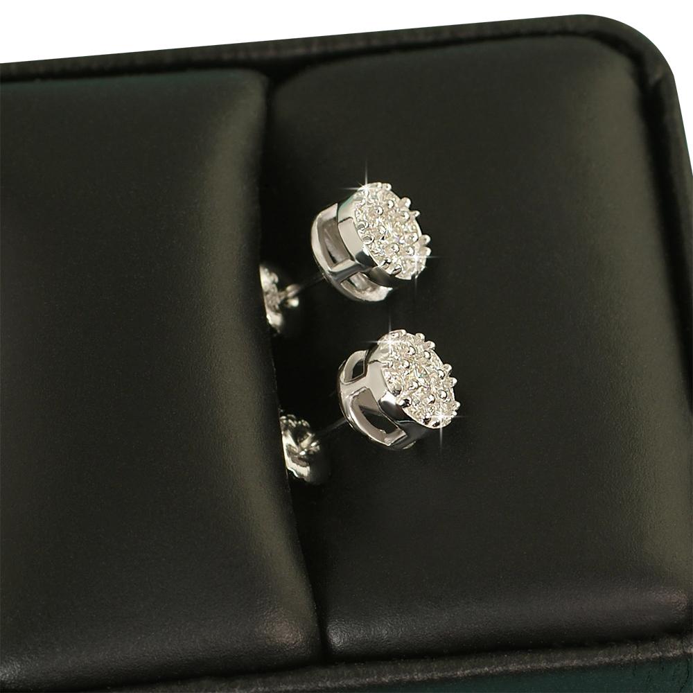 SM Circle Cluster VVS Moissanite Earrings .925 Sterling Silver Yellow Gold HipHopBling