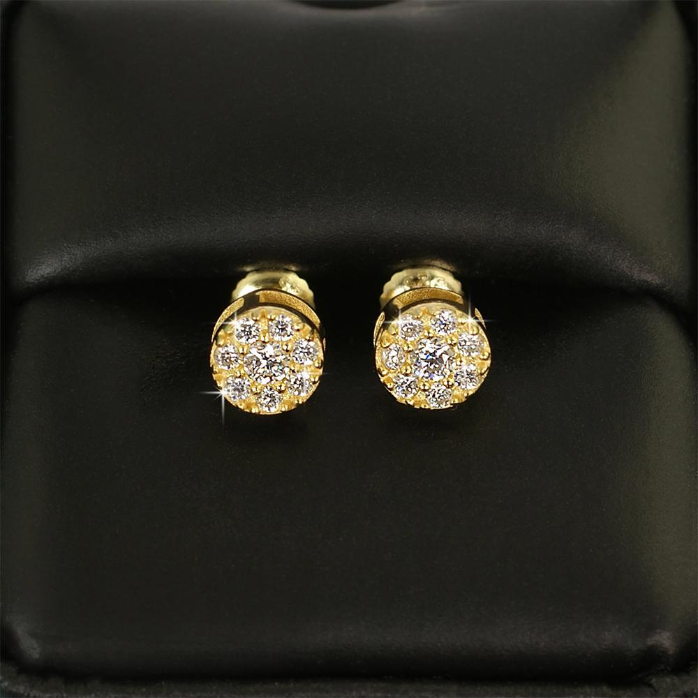 SM Circle Cluster VVS Moissanite Earrings .925 Sterling Silver Yellow Gold HipHopBling