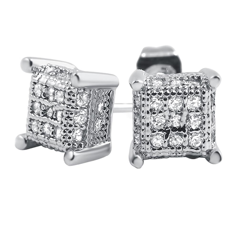 Small 3D Cube VVS Moissanite Earrings .925 Sterling Silver White Gold HipHopBling