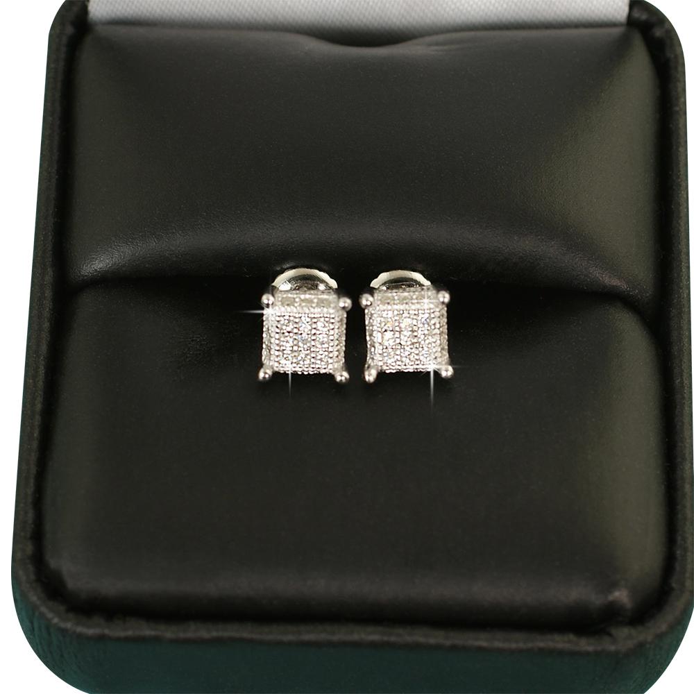 Small 3D Cube VVS Moissanite Earrings .925 Sterling Silver Yellow Gold HipHopBling