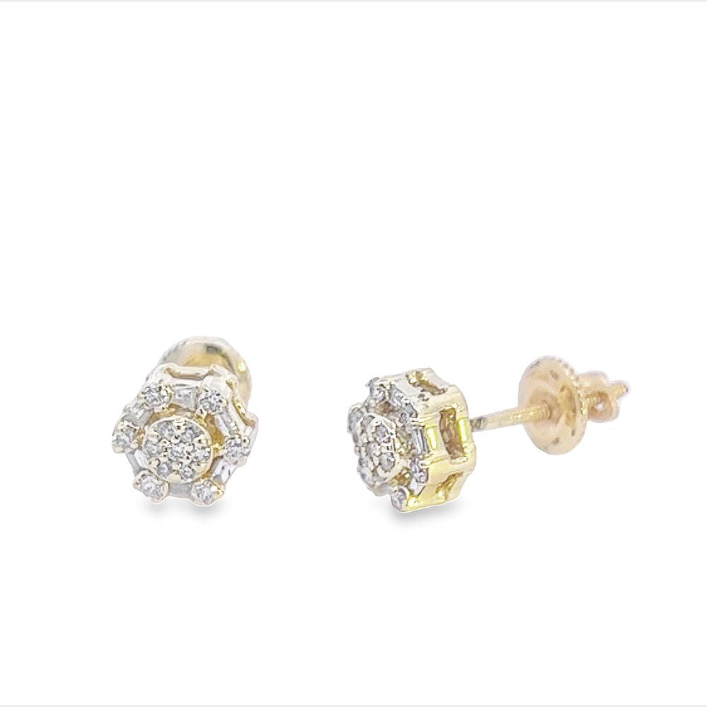 Small Baguette Hexagon Diamond Earrings .22cttw 10K Gold 10K Yellow Gold HipHopBling