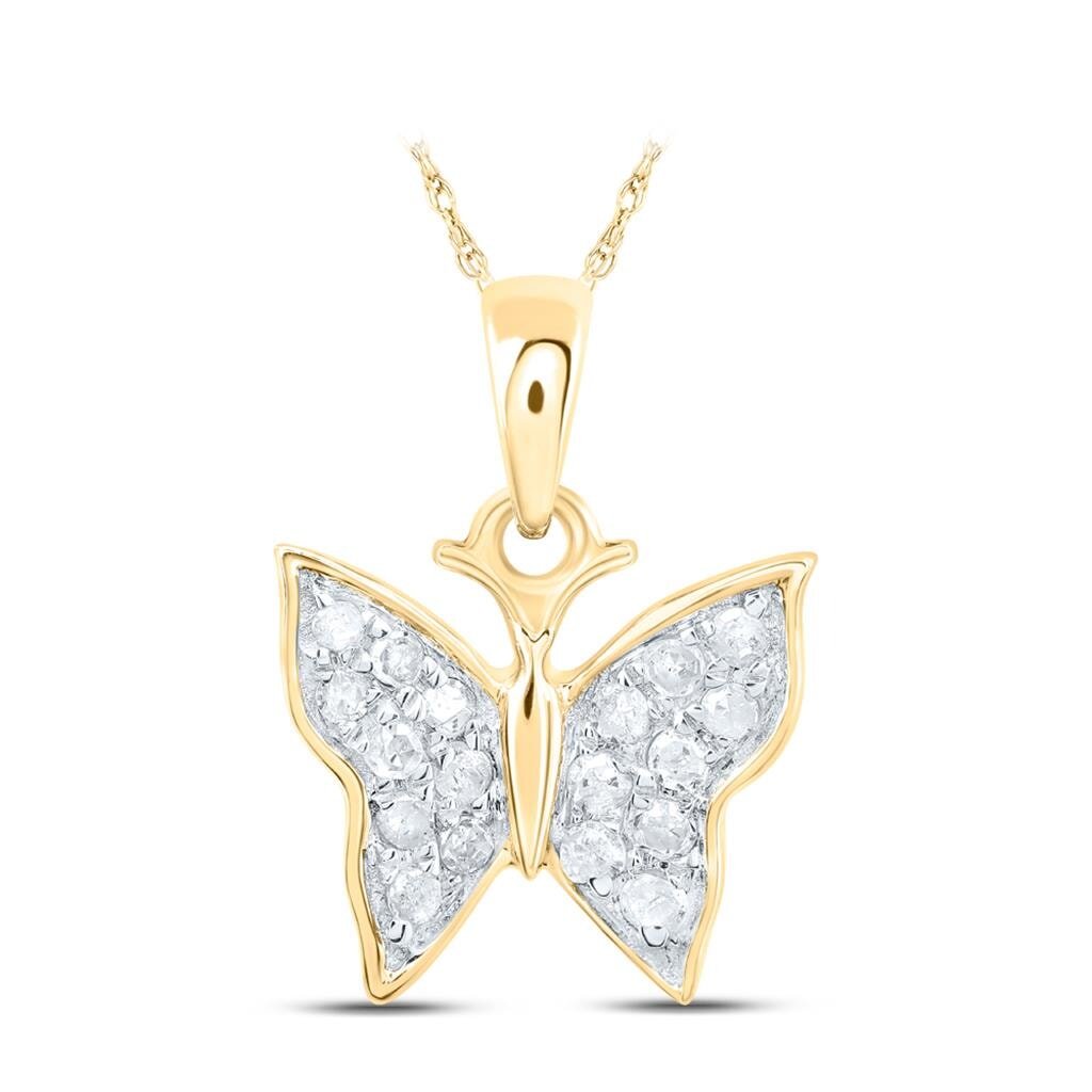 Small Butterfly Diamond Pendant 10K Gold 10K Yellow Gold HipHopBling