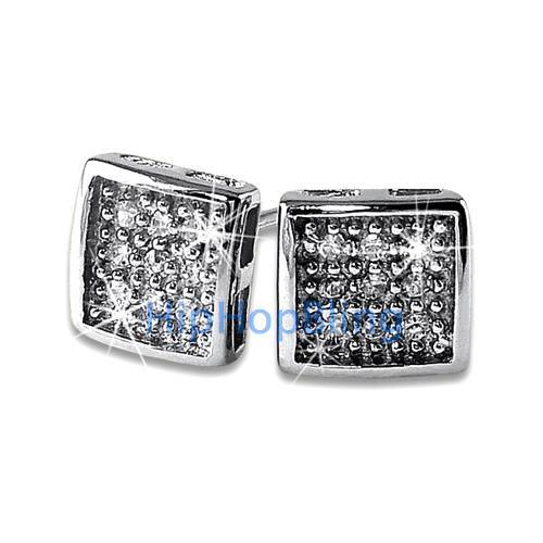 Small Deep Box CZ Micro Pave Bling Earrings .925 Silver HipHopBling