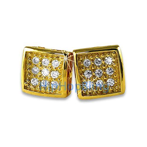 Small Deep Box Gold Vermeil CZ Bling Micro Pave Earrings .925 Silver HipHopBling