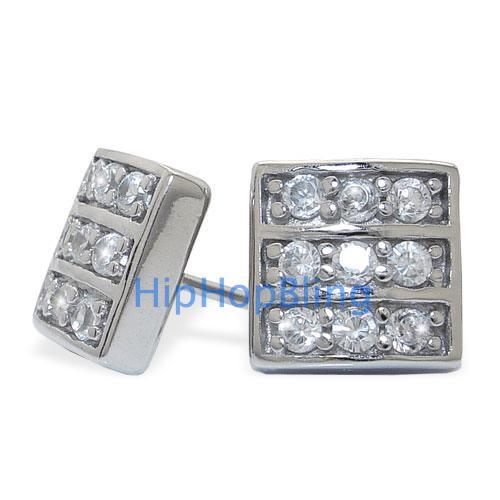 Small Ice Stripes CZ Sterling Silver Micro Pave Earrings HipHopBling