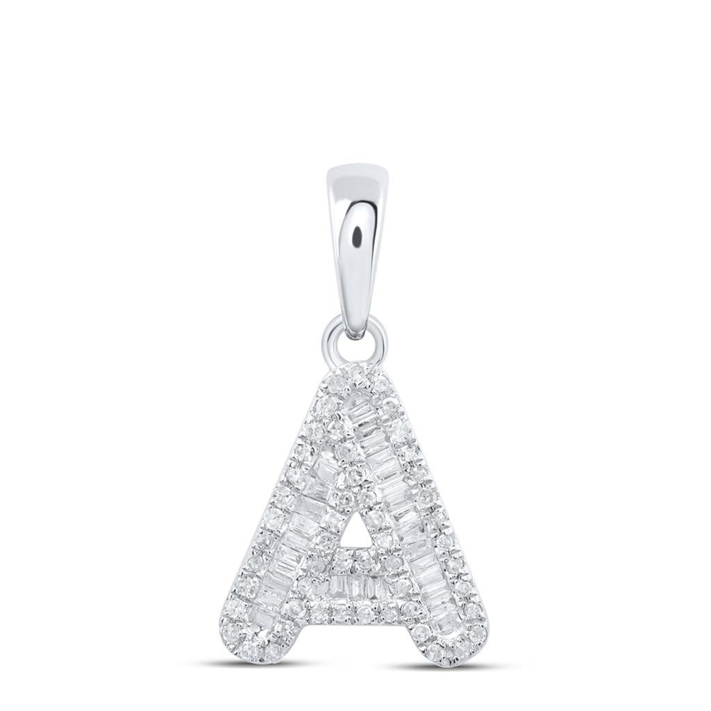 Small Initial Letter Baguette Diamond Pendant 10K Gold A - Z A 10K White Gold HipHopBling