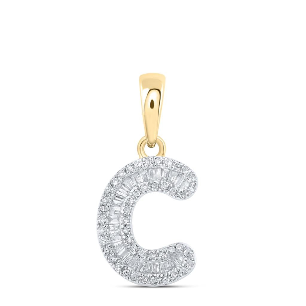 Small Initial Letter Baguette Diamond Pendant 10K Gold A - Z C 10K Yellow Gold HipHopBling