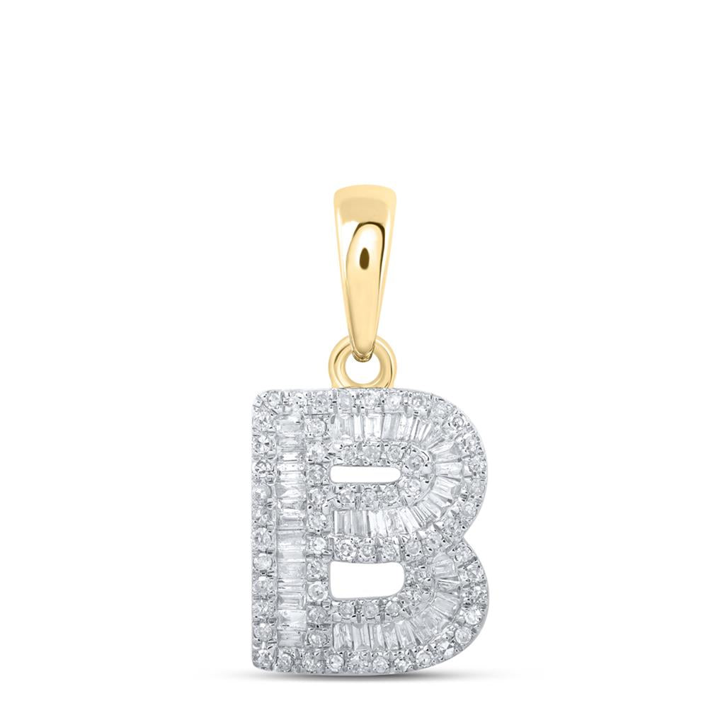 Small Initial Letter Baguette Diamond Pendant 10K Gold A-Z HipHopBling