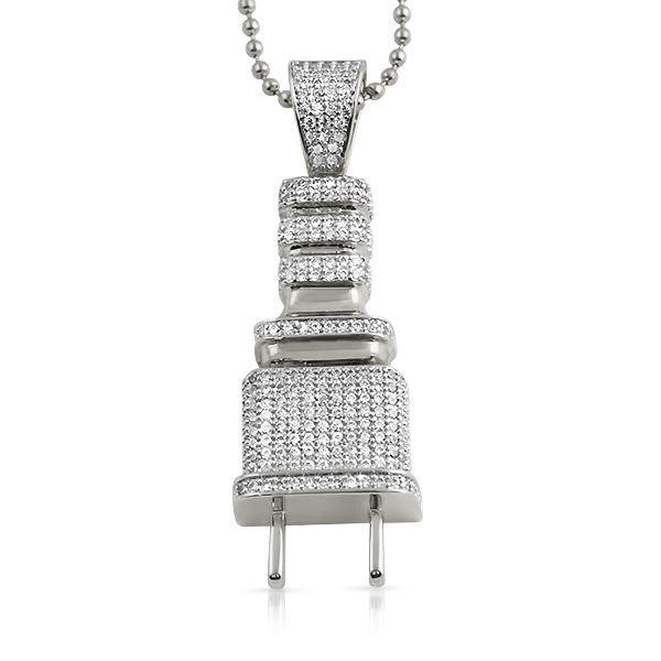 Small Plug CZ Hip Hop Pendant Rhodium HipHopBling