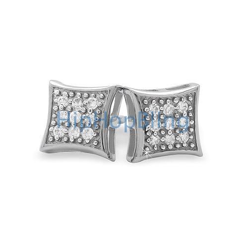 Small Puffed Kite CZ Micro Pave Iced Out Earrings .925 Silver HipHopBling