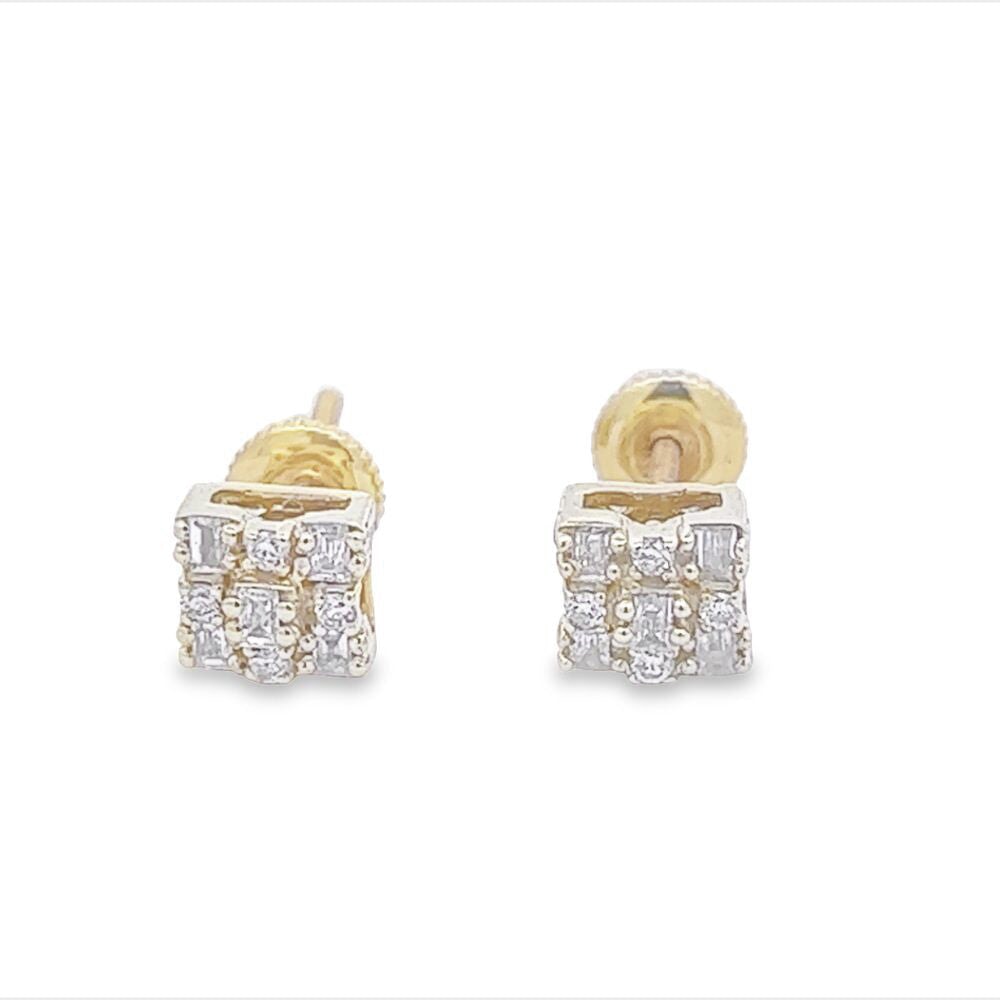 Small Rectangle Cluster Baguette Diamond Earrings .19cttw 10K Gold HipHopBling