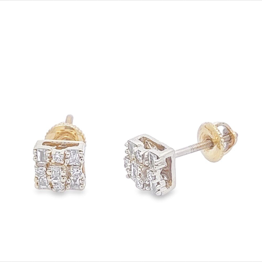 Small Rectangle Cluster Baguette Diamond Earrings .19cttw 10K Gold HipHopBling