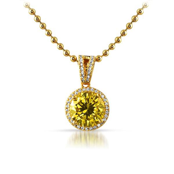 Smaller Canary Round Cut Gold Bling Pendant HipHopBling