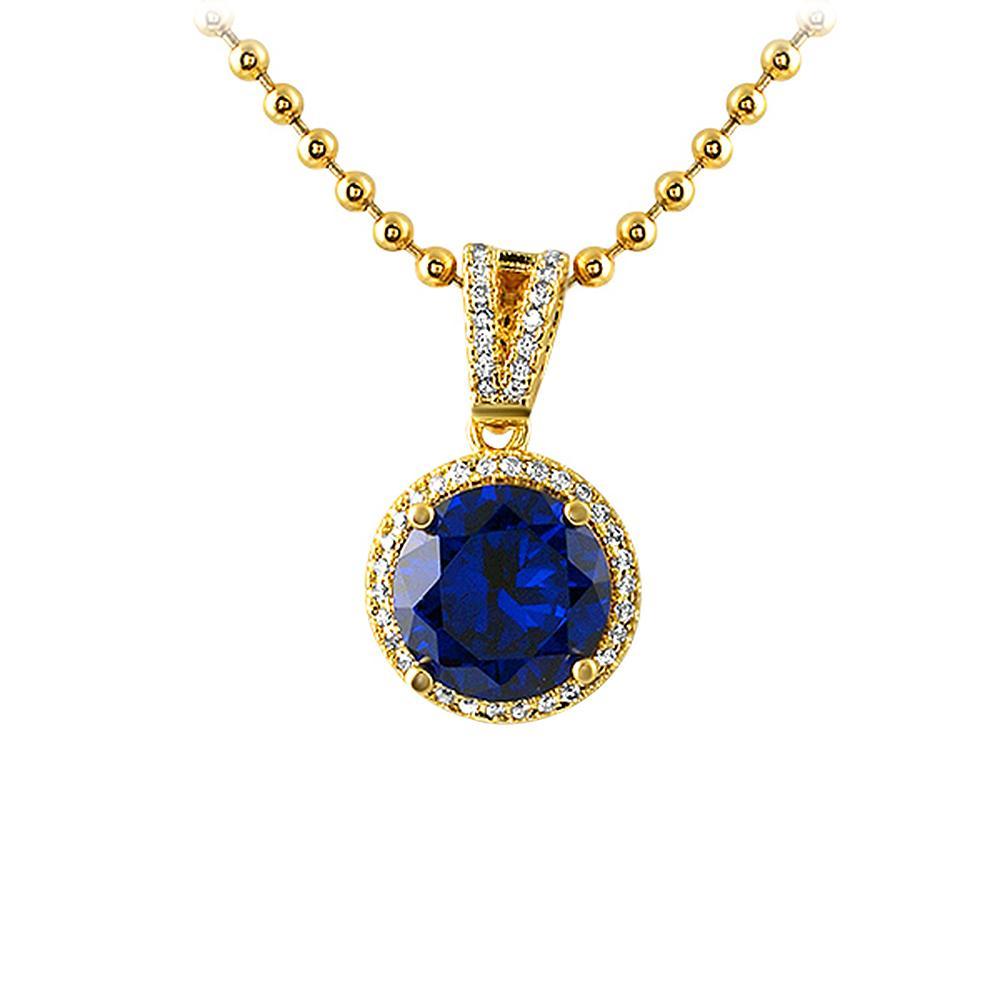 Smaller Round Cut Lab Sapphire Gem Pendant HipHopBling