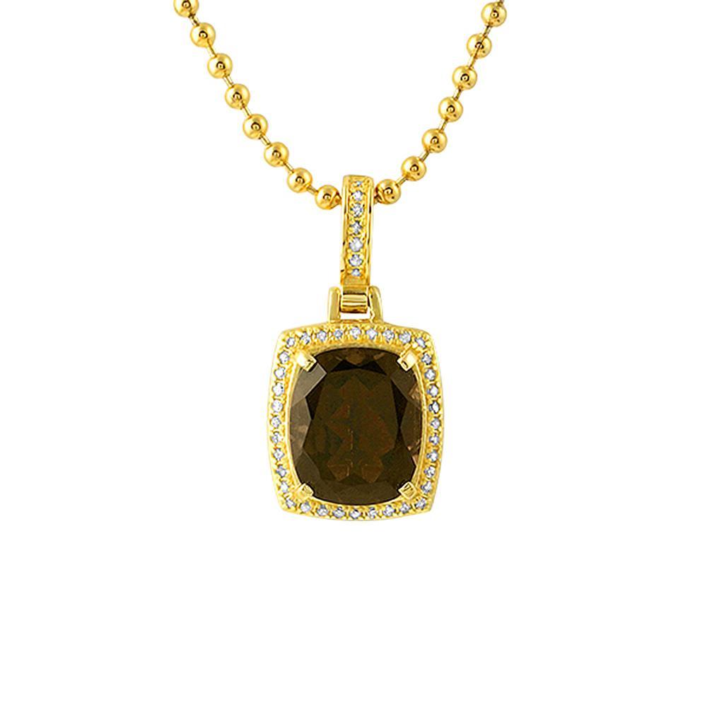 Smokey Quartz .21cttw Diamond Pendant Gold .925 Sterling Silver Pendant Only HipHopBling