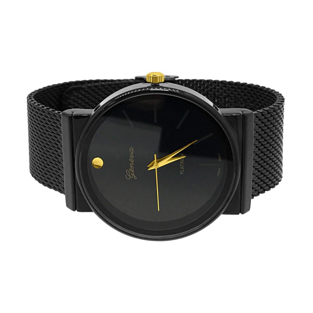 Smooth Round All Black Mesh Band Watch HipHopBling