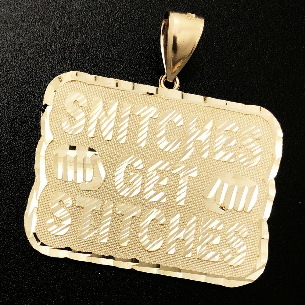 Snitches Get Stitches 10K Yellow Gold Pendant HipHopBling