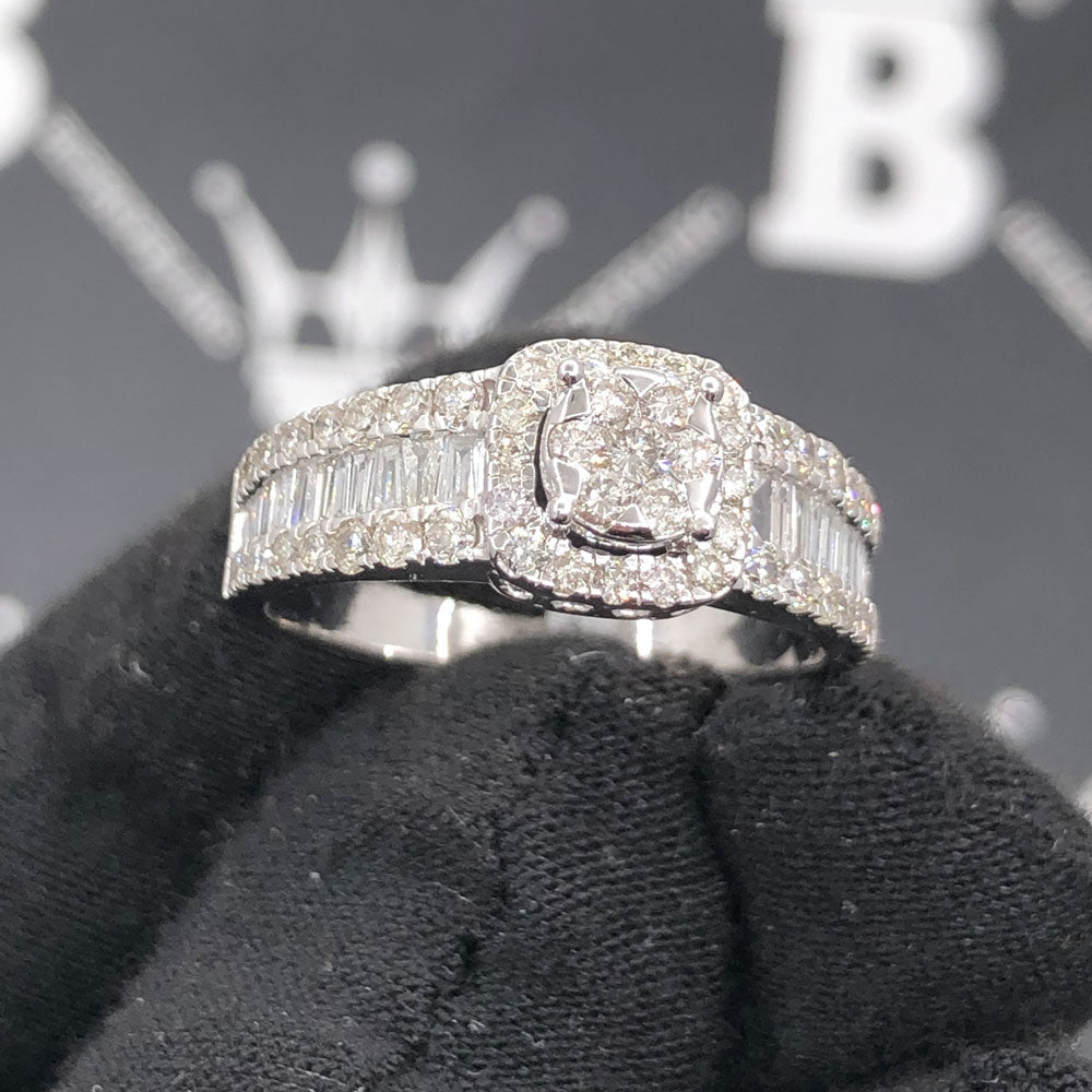 Solitaire Baguette Diamond Ring 1.37cttw 10K White Gold HipHopBling