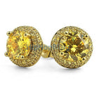 Solitaire Center Micro Pave Border CZ Earrings Lemonade HipHopBling