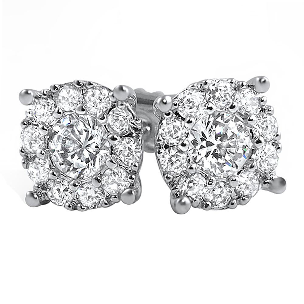 Solitaire Cluster 1.50cttw VVS Moissanite Earrings .925 Sterling Silver White Gold HipHopBling