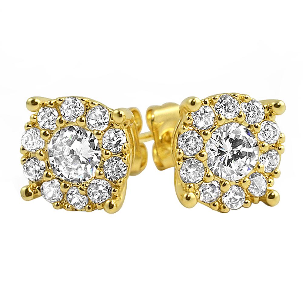 Solitaire Cluster 1.50cttw VVS Moissanite Earrings .925 Sterling Silver Yellow Gold HipHopBling