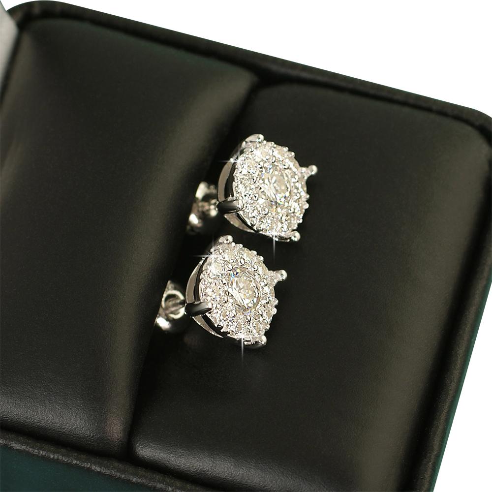 Solitaire Cluster 1.50cttw VVS Moissanite Earrings .925 Sterling Silver Yellow Gold HipHopBling