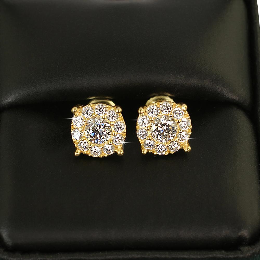 Solitaire Cluster 1.50cttw VVS Moissanite Earrings .925 Sterling Silver Yellow Gold HipHopBling