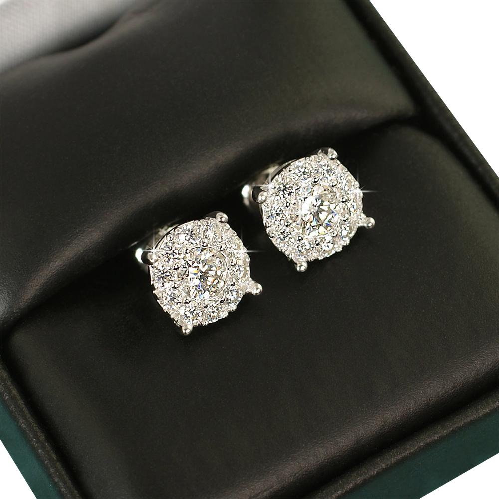 Solitaire Cluster 1.50cttw VVS Moissanite Earrings .925 Sterling Silver Yellow Gold HipHopBling