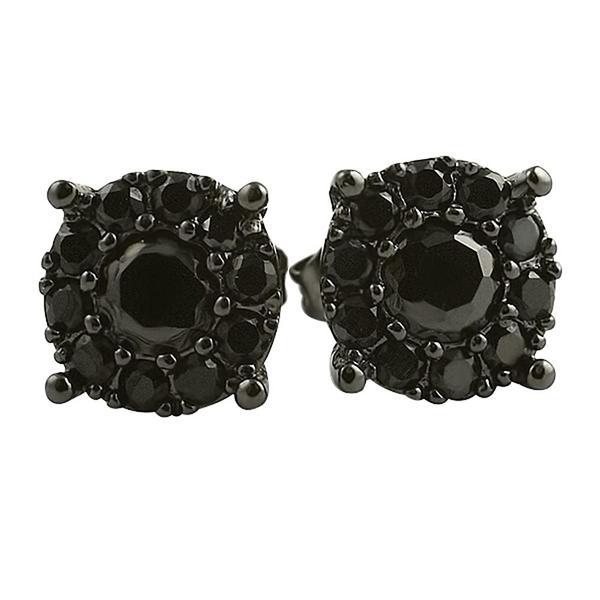 Solitaire Cluster CZ Bling Bling Earrings Black HipHopBling