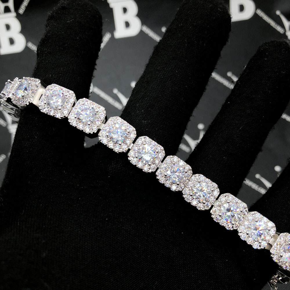 Solitaire Cluster Hip Hop Iced Out Bracelet White Gold 8" HipHopBling
