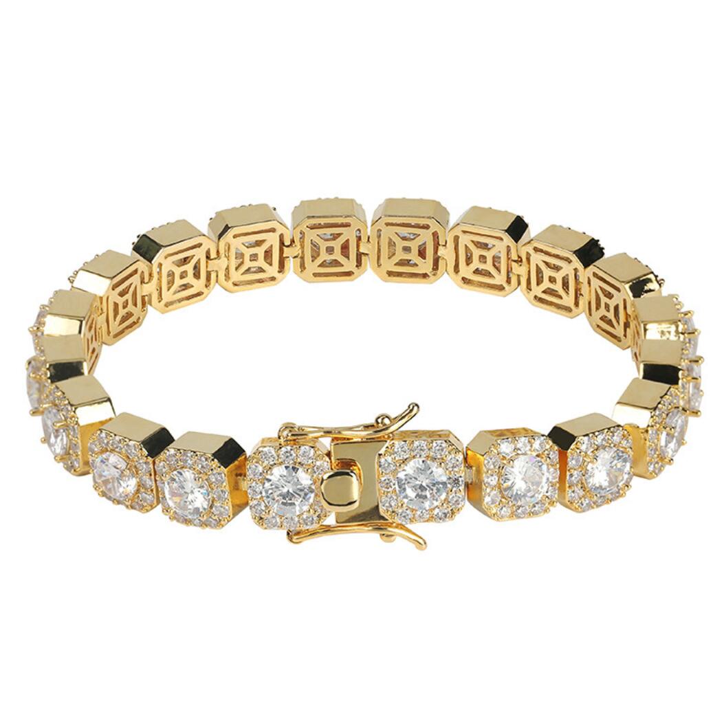Solitaire Cluster Hip Hop Iced Out Bracelet Yellow Gold 8" HipHopBling