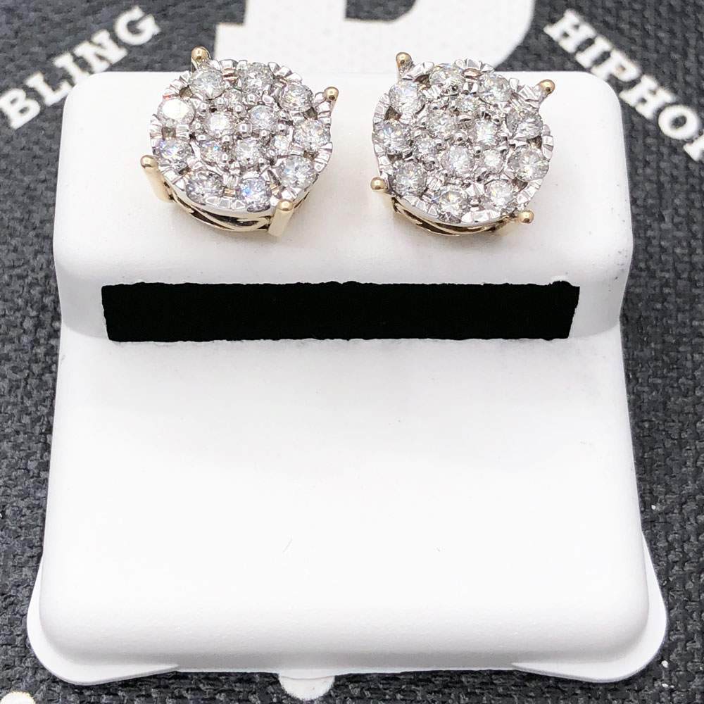 Solitaire Illusion .94cttw Diamond Earrings 14K Yellow Gold HipHopBling