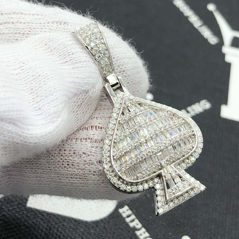 Spade Poker Baguette VVS Moissanite Pendant 1.50cttw .925 Sterling Silver HipHopBling