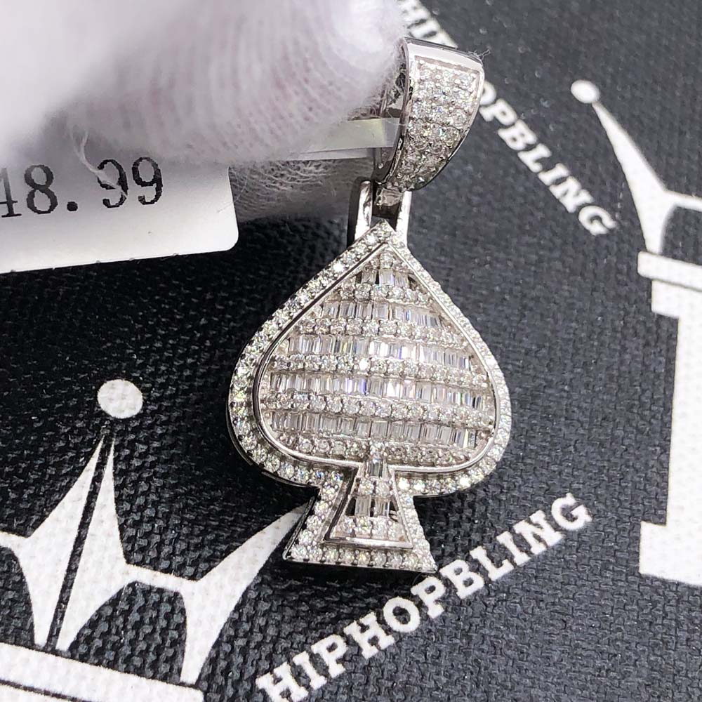Spade Poker Baguette VVS Moissanite Pendant 1.50cttw .925 Sterling Silver HipHopBling