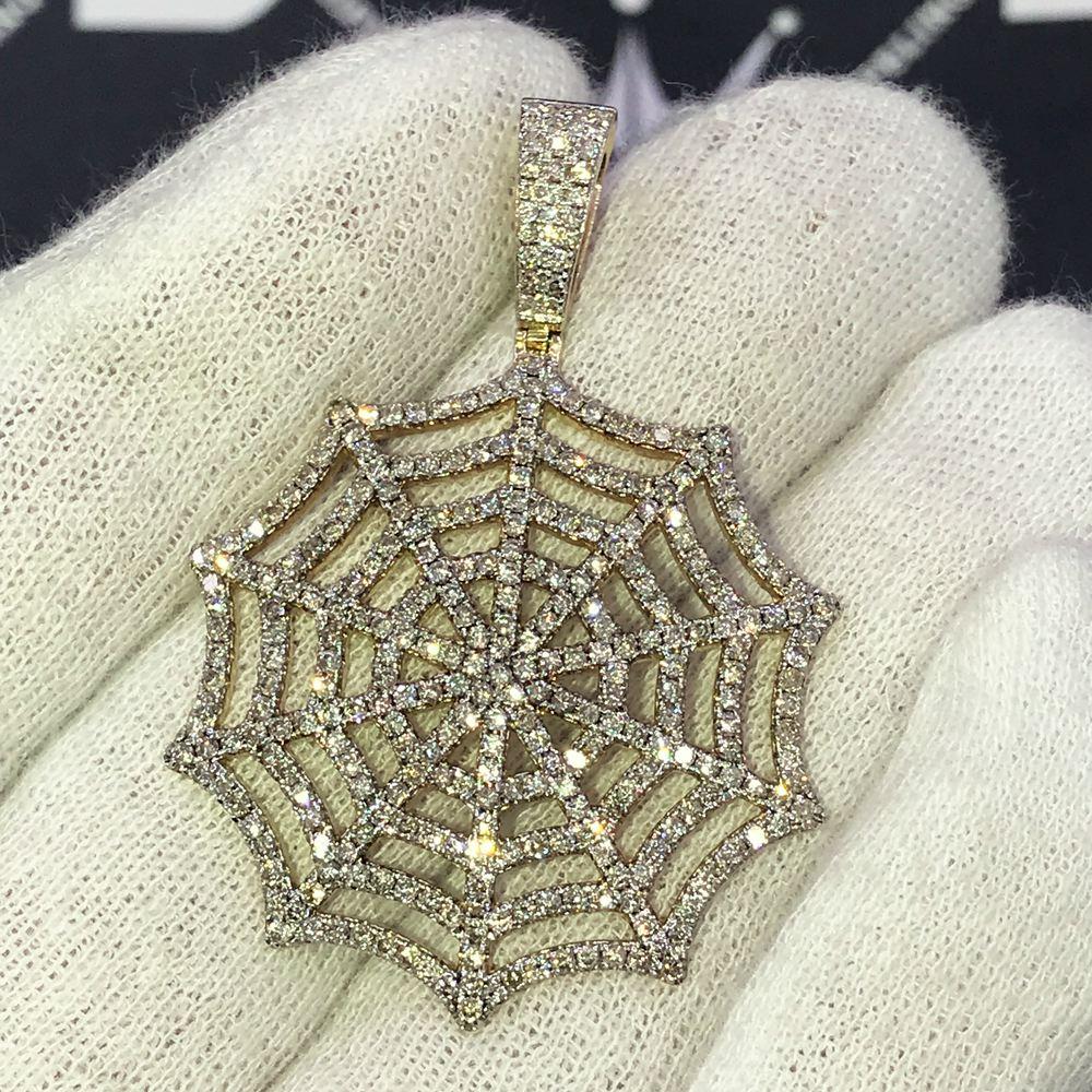 Spider Web Diamond Pendant 3.11 Carat 10K Yellow Gold HipHopBling