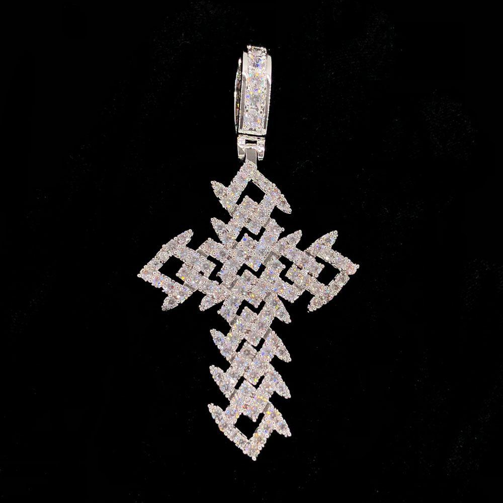 Spiked Cuban Cross Iced Out Hip Hop Pendant White Gold HipHopBling