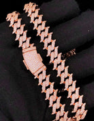 Spiked Cuban Hip Hop Bling Bling CZ Iced Out Chain Rose Gold 20" HipHopBling