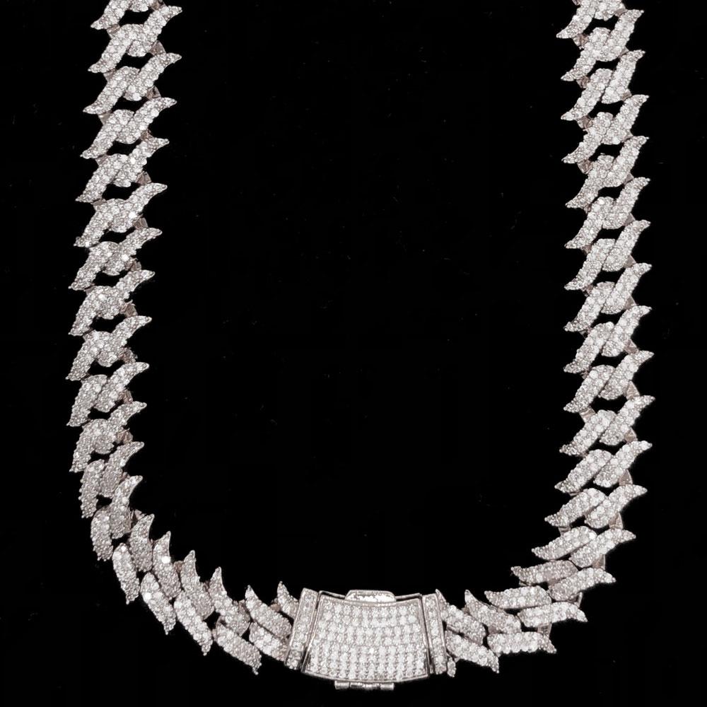 Spiked Cuban Hip Hop Bling Bling CZ Iced Out Chain White Gold 20" HipHopBling