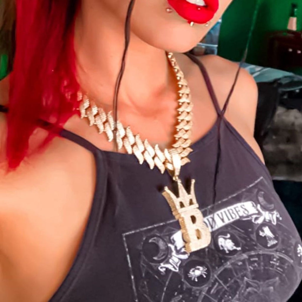 Spiked Cuban Link CZ Hip Hop Iced Out Chain Yellow Gold 18" HipHopBling