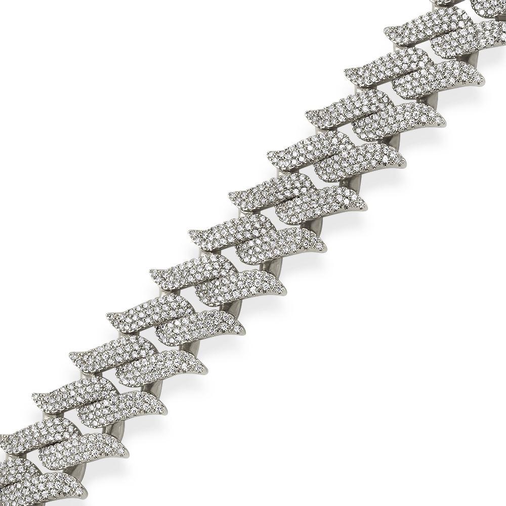 Spiked Cuban Link Iced Out Hip Hop Bracelet White Gold 7" HipHopBling