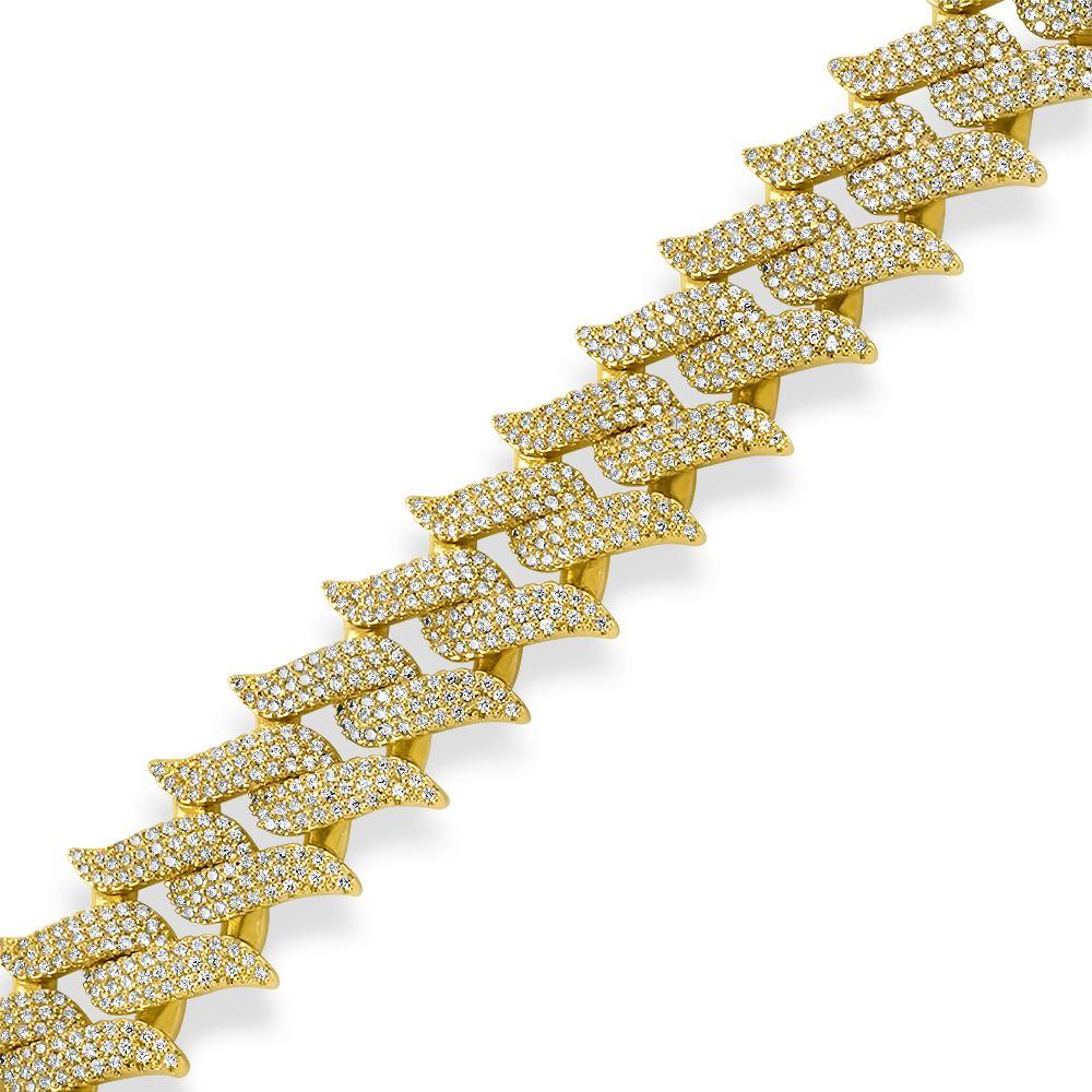 Spiked Cuban Link Iced Out Hip Hop Bracelet Yellow Gold 7" HipHopBling