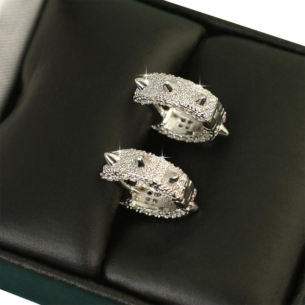 Spiked Hoop VVS Moissanite Earrings .925 Sterling Silver White Gold HipHopBling