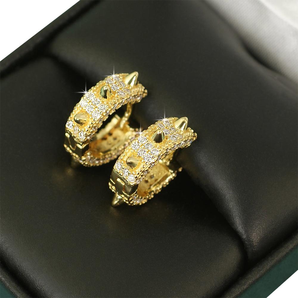 Spiked Hoop VVS Moissanite Earrings .925 Sterling Silver White Gold HipHopBling