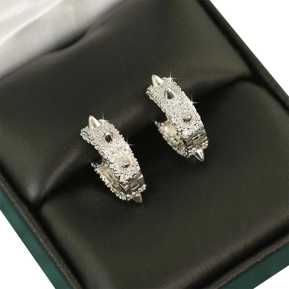 Spiked Hoop VVS Moissanite Earrings .925 Sterling Silver White Gold HipHopBling