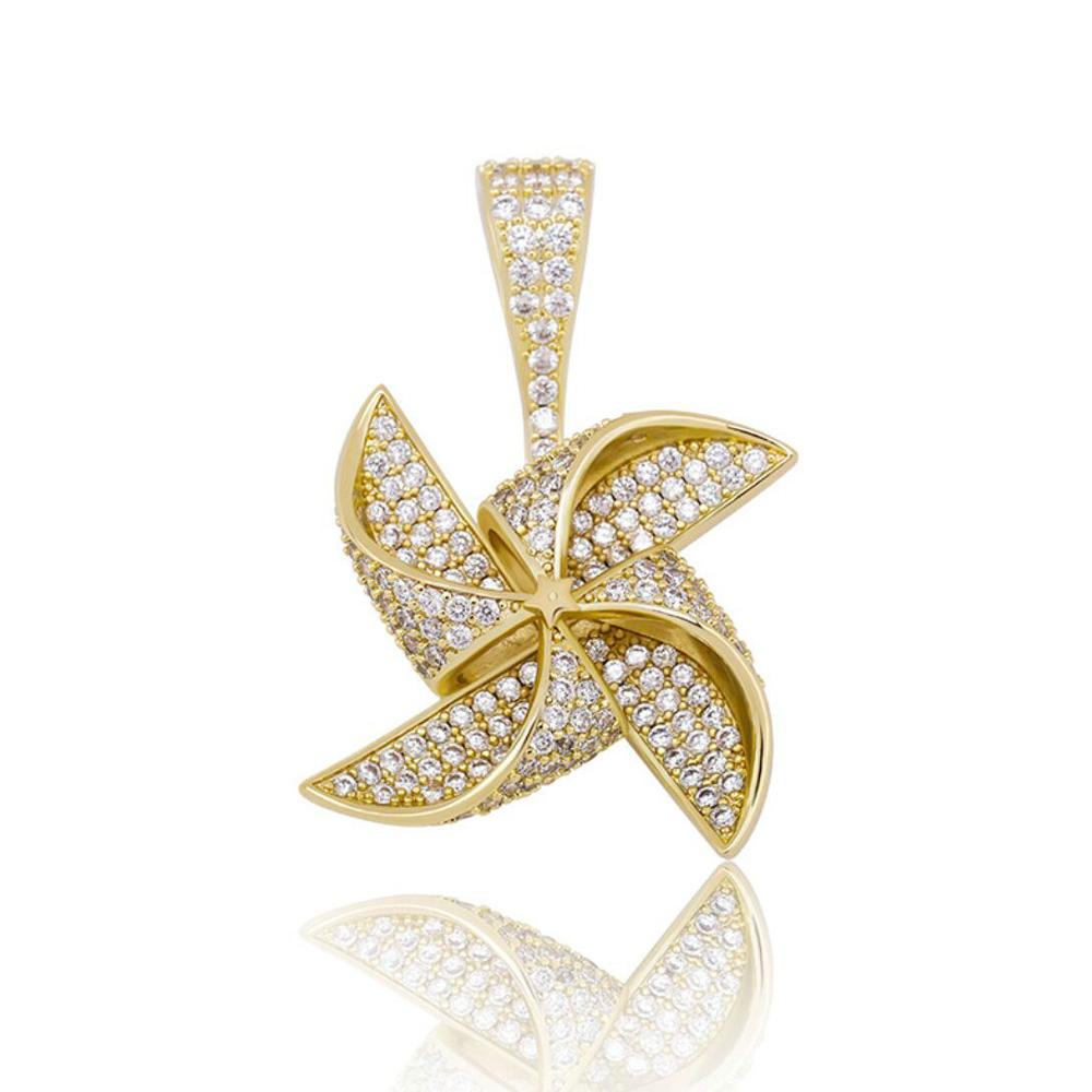 Spinner Pinwheel Iced Out Hip Hop Pendant Yellow Gold HipHopBling