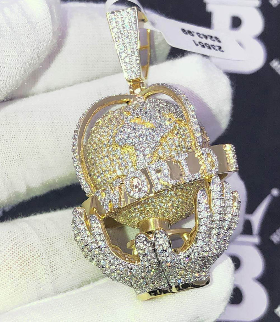 Spinning 3D The World is Mine CZ Hip Hop Bling Bling Pendant Yellow Gold HipHopBling
