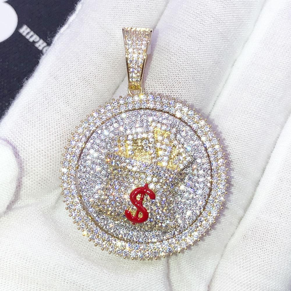 Spinning Money Bag VVS CZ Hip Hop Bling Pendant Yellow Gold HipHopBling