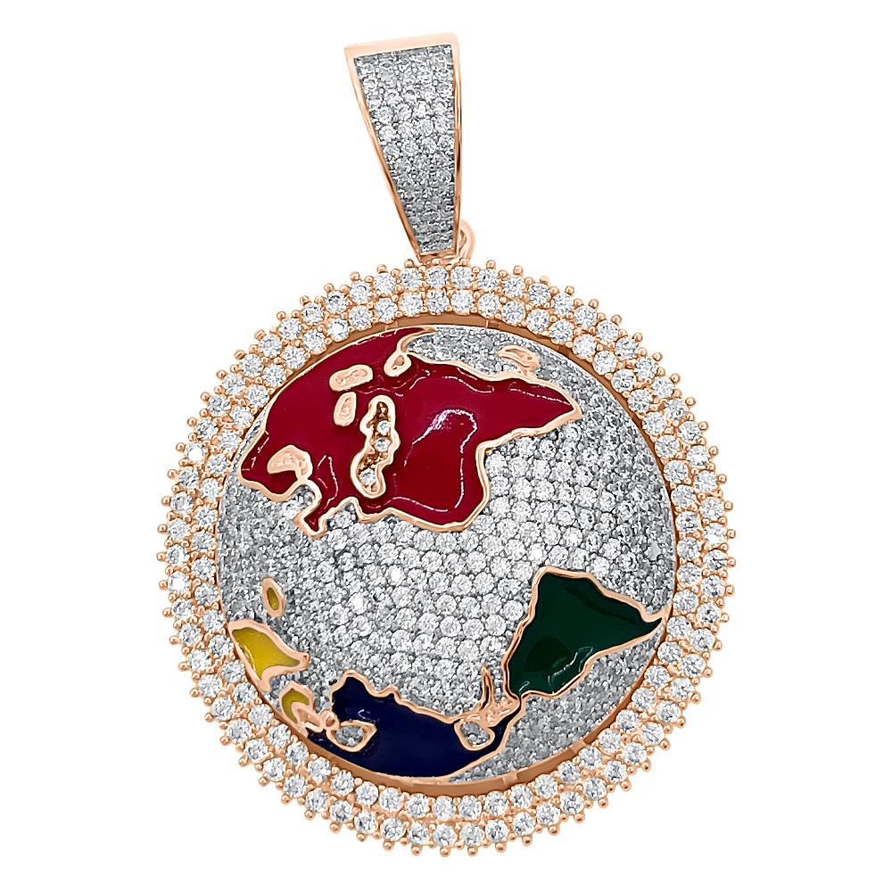 Spinning World Globe VVS CZ Hip Hop Bling Pendant Yellow Gold HipHopBling